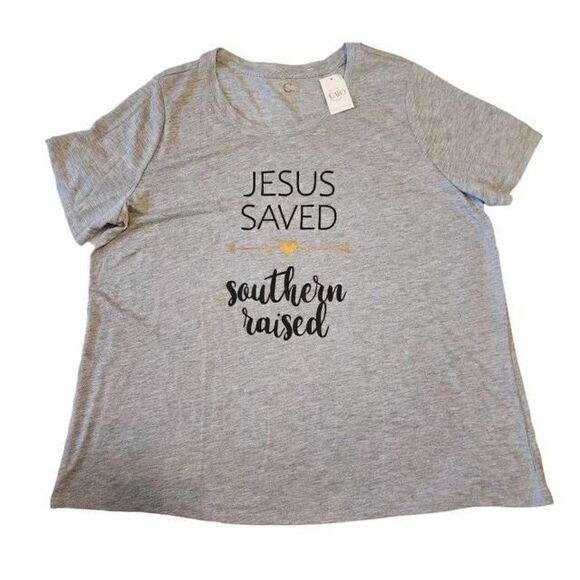 Cato Grey T-Shirt "Jesus saved Southern Raised" Size 18/20 NWT - Picture 1 of 7